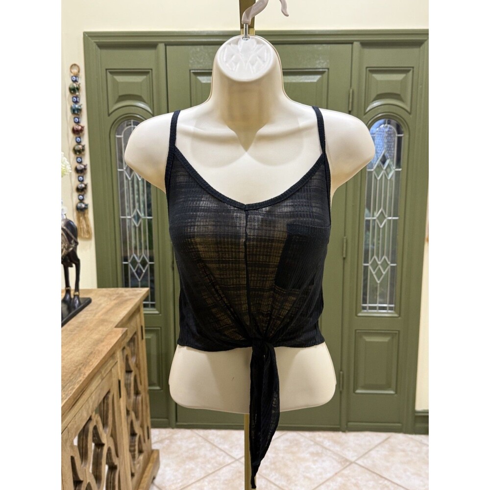 Urban Outfitters black sheer ribbed camisole top size M